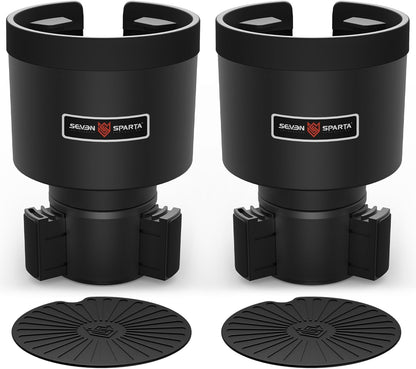 Seven Sparta Car Cup Holder Expander with Offset Adjustable Base, Compatible with Hydro Flasks 32/40 Ounce, Compatible with Yeti Ramblers 20/26/30 Ounce, Other Bottles in 3.4"-3.8" (Black)