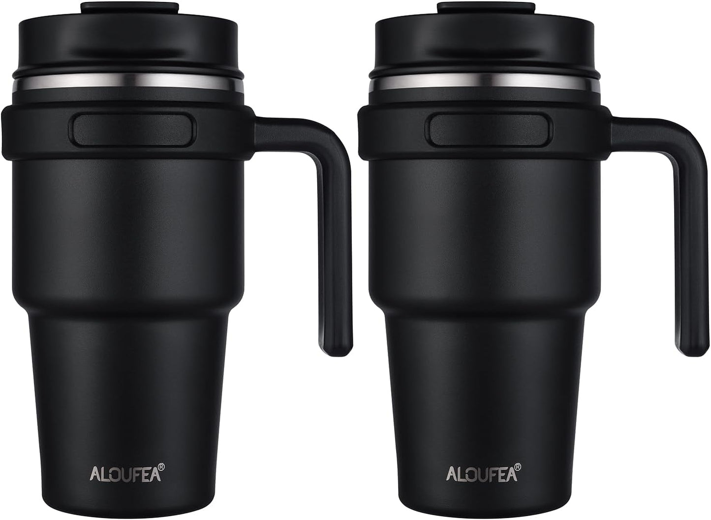 20 oz Insulated Coffee Mug Tumbler with Handle, Stainless Steel Travel Mug Tumbler with Lid and Straw,Double Wall Vacuum Leak Proof Ice Coffee Thermal Cup, Black