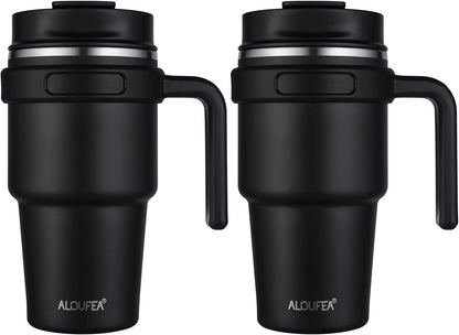 20 oz Insulated Coffee Mug Tumbler with Handle, Stainless Steel Travel Mug Tumbler with Lid and Straw,Double Wall Vacuum Leak Proof Ice Coffee Thermal Cup, Black
