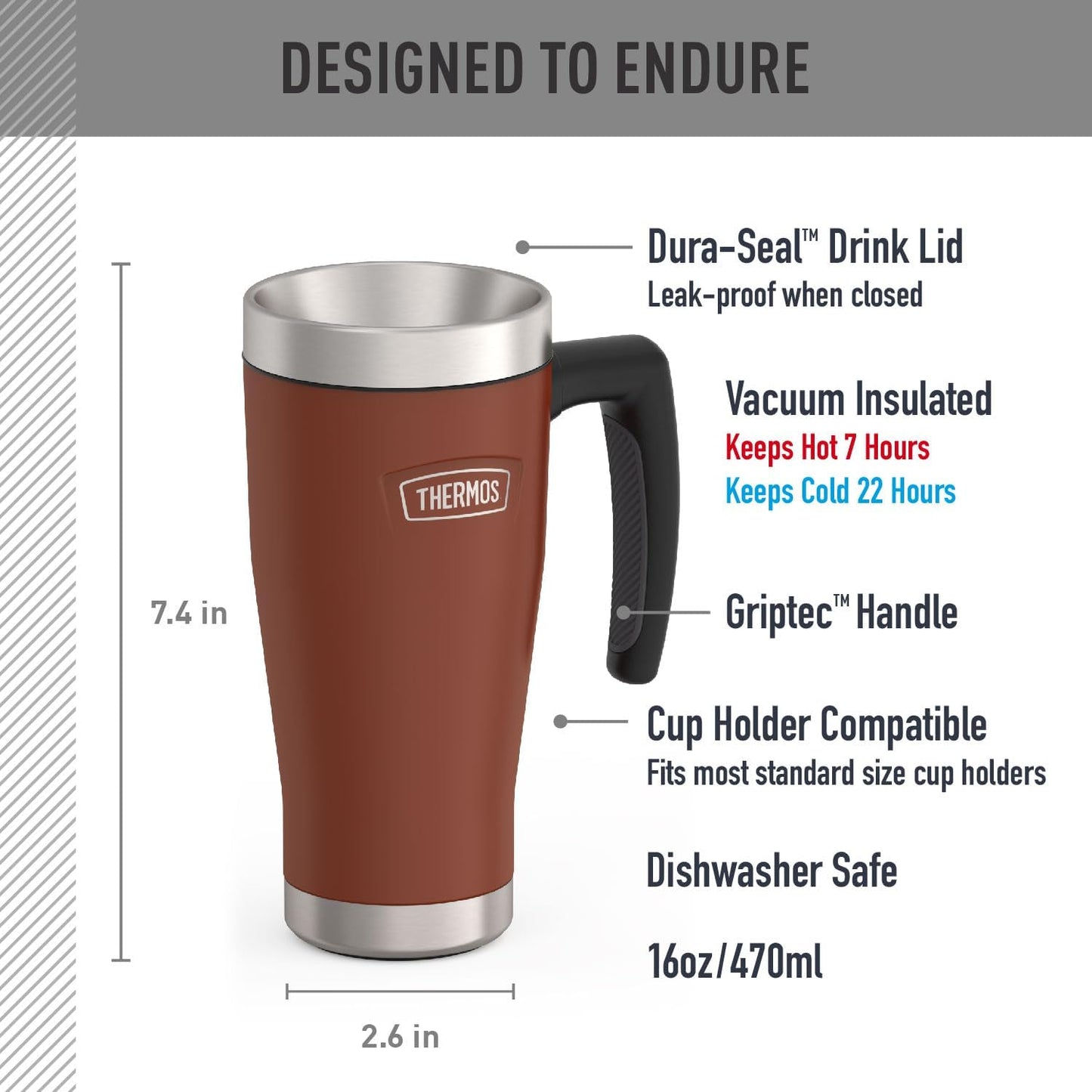THERMOS ICON SERIES, Stainless Steel Mug, Granite, 16 oz