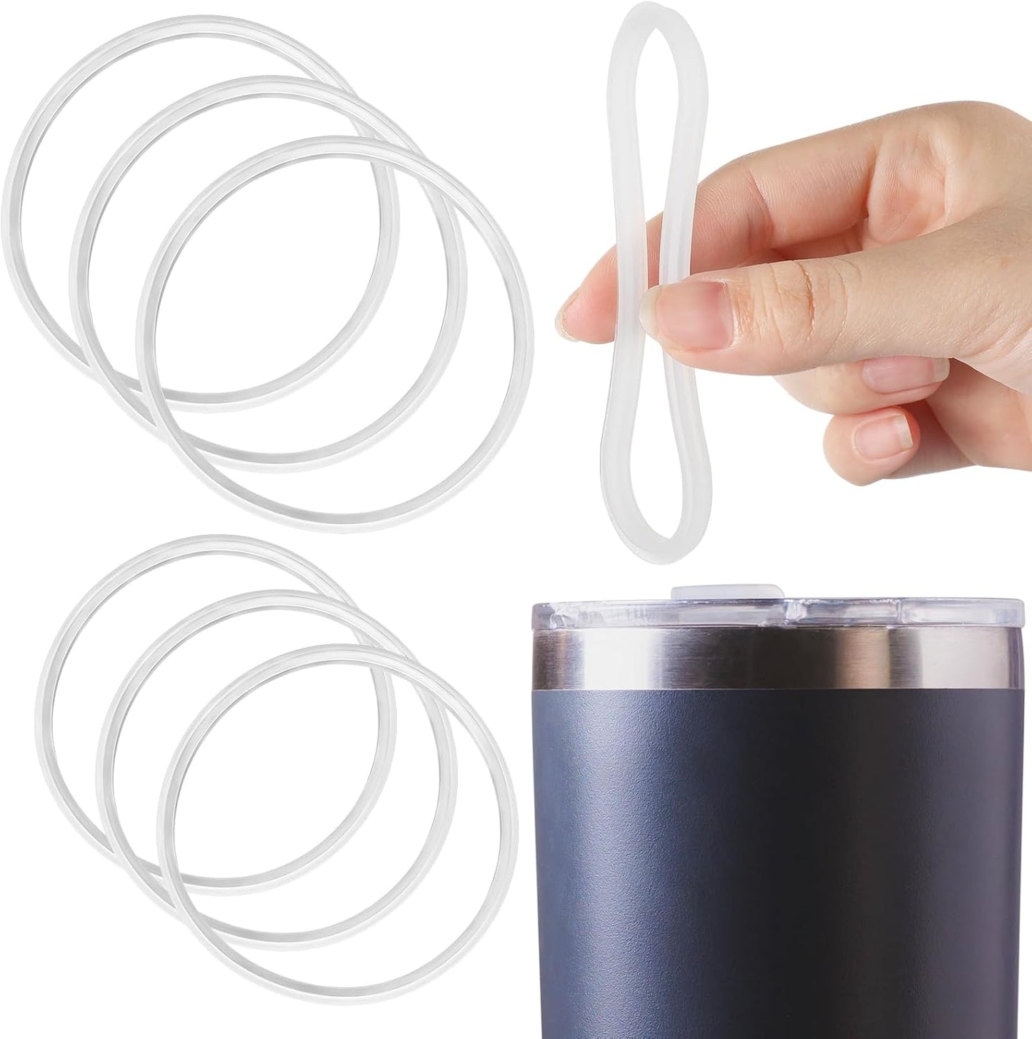 Patelai 6 Pack 30 oz and 20 oz Rubber Seal Replacement Gasket for Lid Leak-proof O Ring Replacement for 10, 12, 14, 16, 20 or 30 oz for Insulated Stainless Steel Tumbler (White)