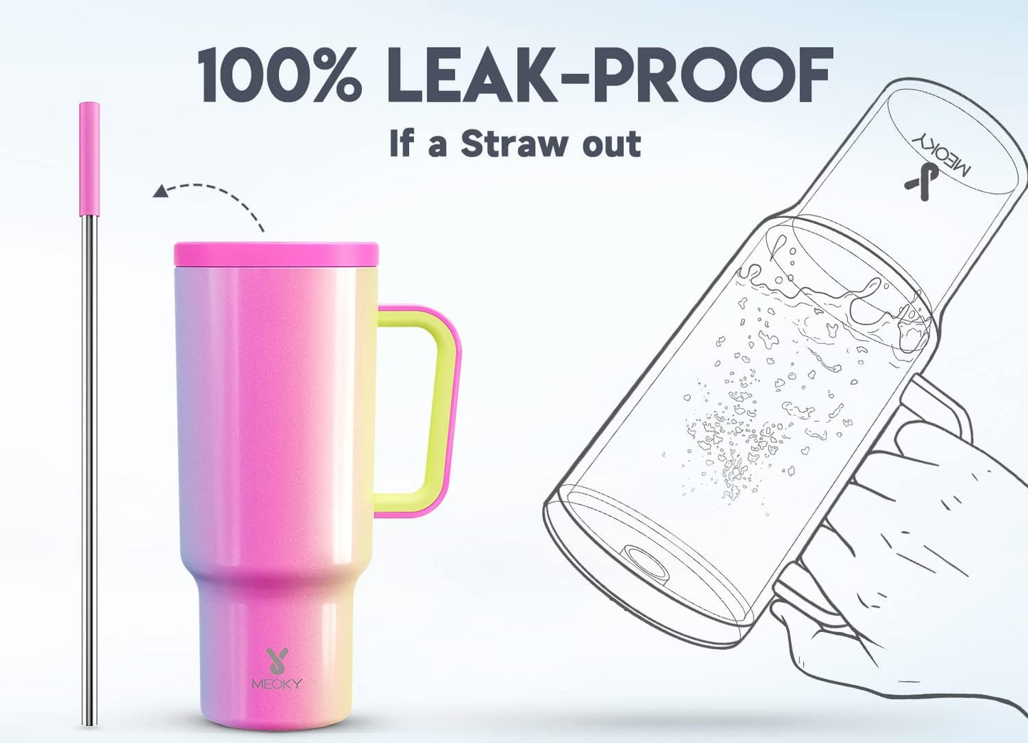Meoky 40 oz Tumbler with Handle and Straw: Stainless Steel Insulated Tumbler with Lid and Straw - 100% Leak Proof Tumbler for Car Cup Holders - Travelers Commuters Workers, Donut