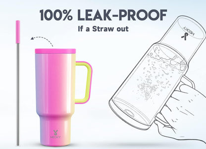 Meoky 40 oz Tumbler with Handle and Straw: Stainless Steel Insulated Tumbler with Lid and Straw - 100% Leak Proof Tumbler for Car Cup Holders - Travelers Commuters Workers, Donut