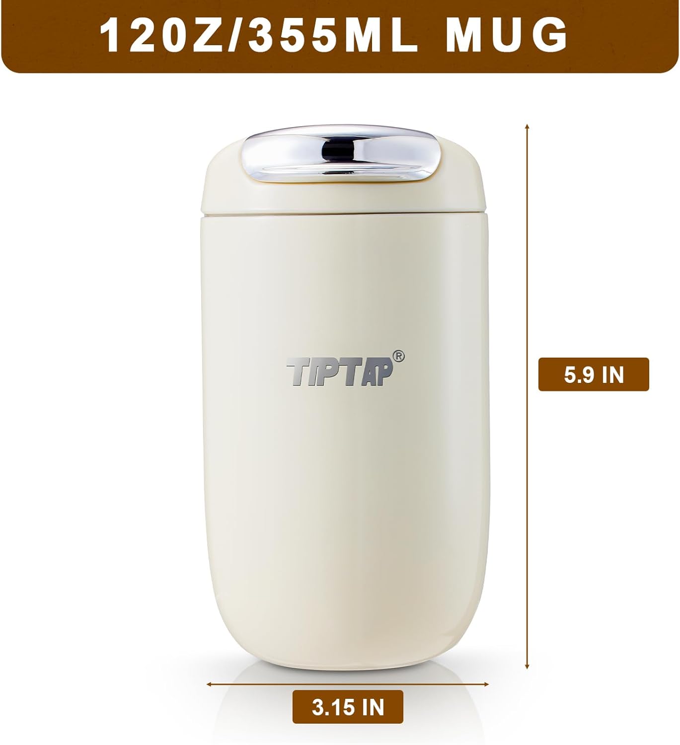 TIPTAP 12oz/350ml Stainless Steel Vacuum Insulated Tumbler, Coffee Travel Mug Spill Proof with Lid, Thermos Cup for Keep Hot/Ice Coffee, Chocolate, Tea and More (White)