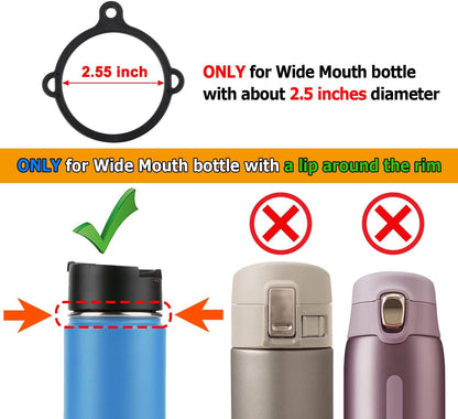 CM Water Bottle Handle Strap Carrier Handle Neoprene Holder Strap with Carabiner for Wide Mouth Bottles, Fits 12 oz to 64 oz Bottle, Black Color