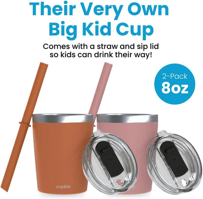 CUPKIN Stainless Steel Insulated Tumbler with Lid and Straw, 20 oz Stainless Steel Cups, Set of 2 Travel Coffee Mug for Adults, Iced Coffee Cup with Lid, Tumbler for Travel (Coral + Yellow)
