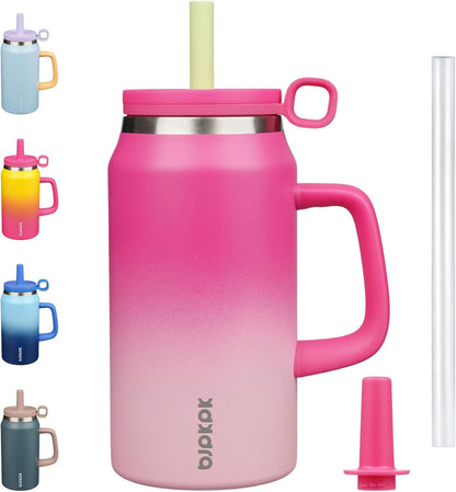 BJPKPK 50oz Insulated Tumbler with Handle Stainless Steel Travel Coffee Mug with Lid Reusable Large Water Bottle with Straw,Sky