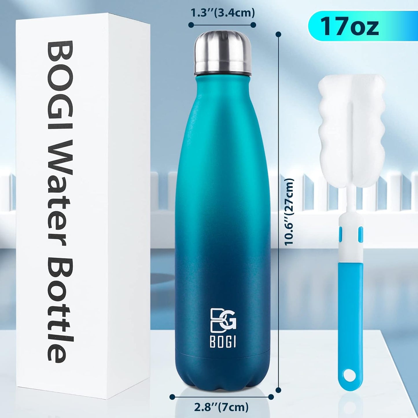BOGI 17oz Insulated Water Bottle Double Wall Vacuum Stainless Steel Water Bottles, Leak Proof Metal Sports Water Bottle Keeps Drink Hot and Cold - Perfect for Outdoor Sports Camping Biking (Purple)
