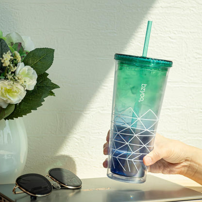 bzyoo SIP 24oz (710ml) Double Wall Plastic Tumbler with Lid and Straw Cold Drink Travel Mug Reusable Party Cup Perfect for Office Ice Coffee or Tea and Gift Color: Pink & Purple