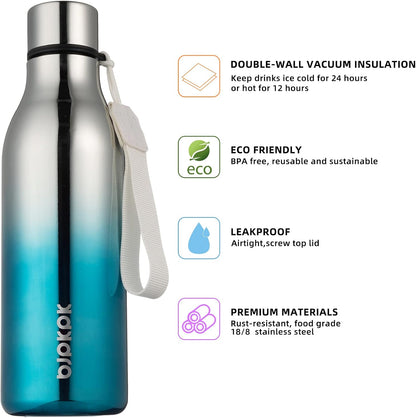 BJPKPK Insulated Water Bottles, 18 oz Stainless Steel Metal Water Bottle with Strap, BPA Free Leak Proof Jugs, Mugs, Flasks, Reusable Thermal Flasks for Sports & Travel, Black - Colors B