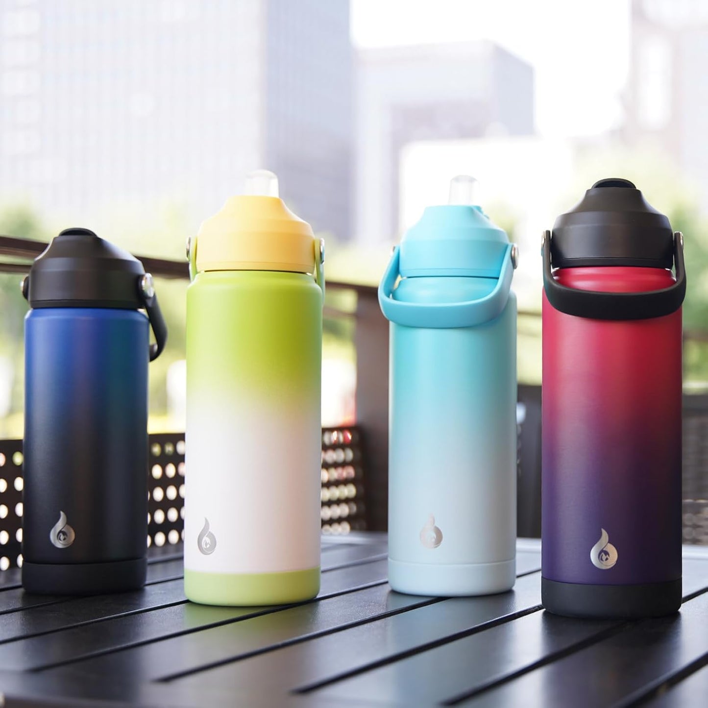 BJPKPK Insulated Water Bottle with Straw Lid, 18oz Thermo Water Bottles with Soft Nozzle, Flex Handle & Non-slip Boot, BPA Free Leak Proof Stainless Steel Metal Thermo, Tumblers, Cups,Sea Salt