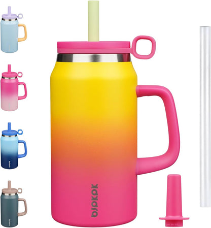 BJPKPK 50oz Insulated Tumbler with Handle Stainless Steel Travel Coffee Mug with Lid Reusable Large Water Bottle with Straw,Sky