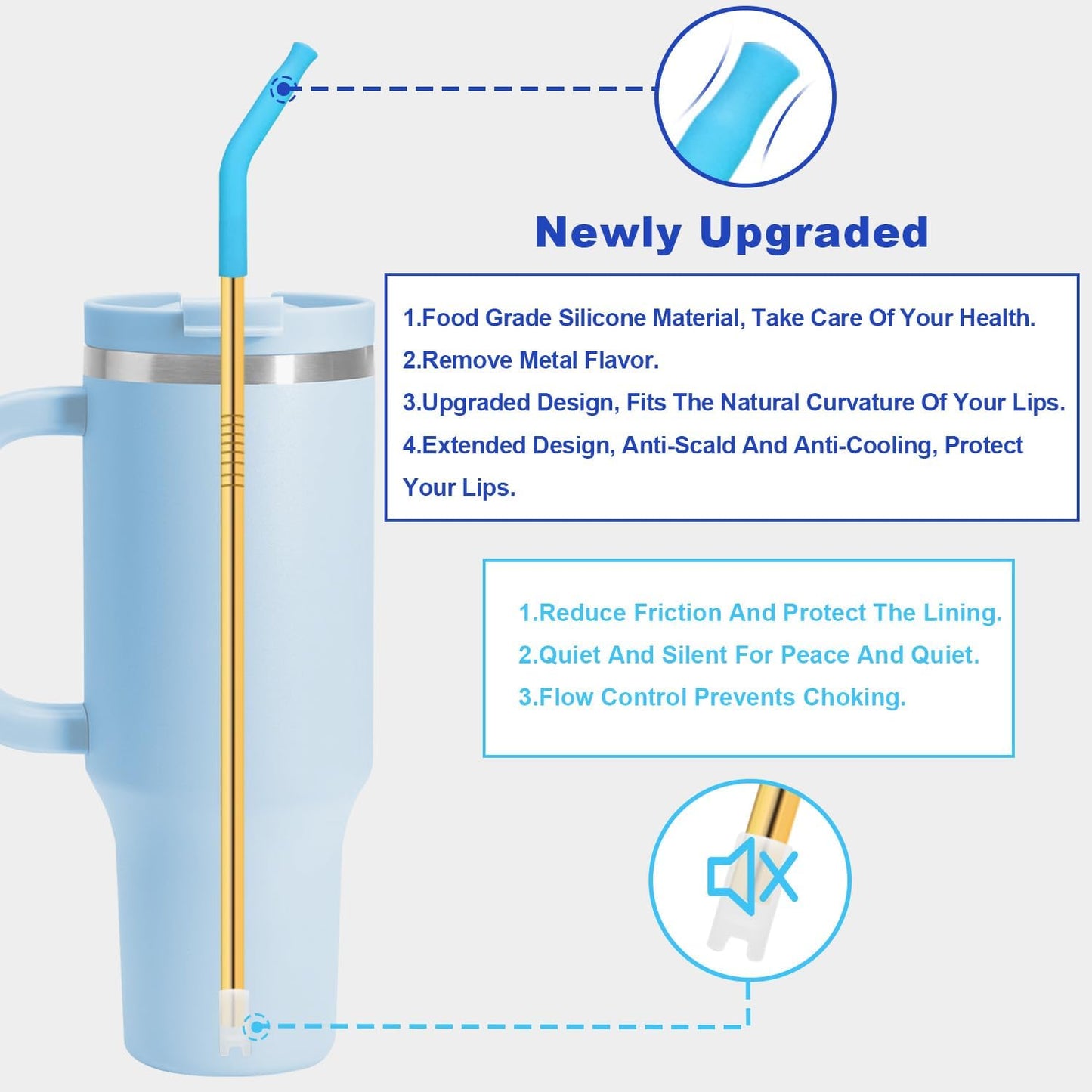 Reusable Stainless Steel Straws Set 6 PCS with 6 Silicone Tips, 2 Straw Brush, 1 Storage Case, Different Sizes of Metal Straws Reusable, Suitable for 14, 20, 30 oz Cups Tumbler, for Hot/Cold Drinks