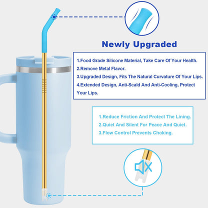Reusable Stainless Steel Straws Set 6 PCS with 6 Silicone Tips, 2 Straw Brush, 1 Storage Case, Different Sizes of Metal Straws Reusable, Suitable for 14, 20, 30 oz Cups Tumbler, for Hot/Cold Drinks