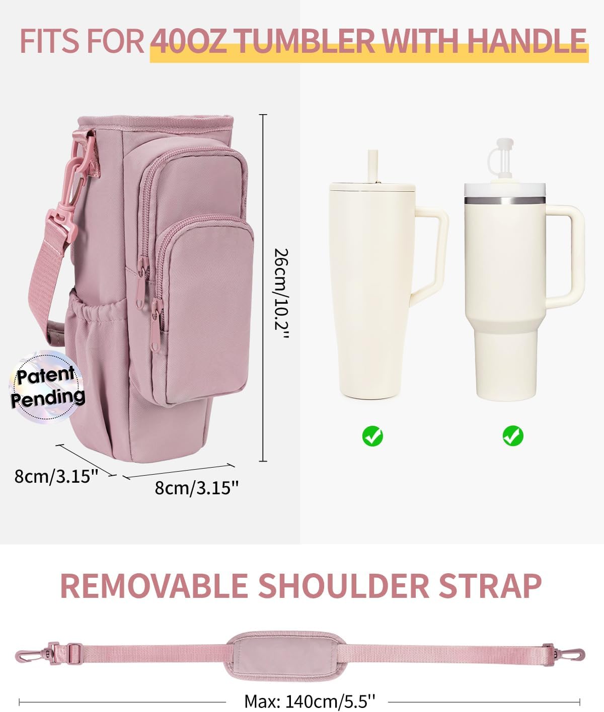 sportsnew Water Bottle Carrier Bag with Phone Pocket for 30oz 40oz Tumbler with Handle Accessories Insulated Water Bottle Holder Pouch with Strap Crossbody with Straw Cover