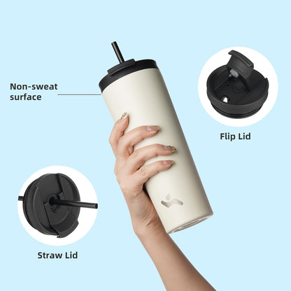 Konokyo 30 OZ Insulated Tumbler with Lid and 2 Straws Stainless Steel Water Bottle Vacuum Travel Mug Coffee Cup,Pastel Sunset