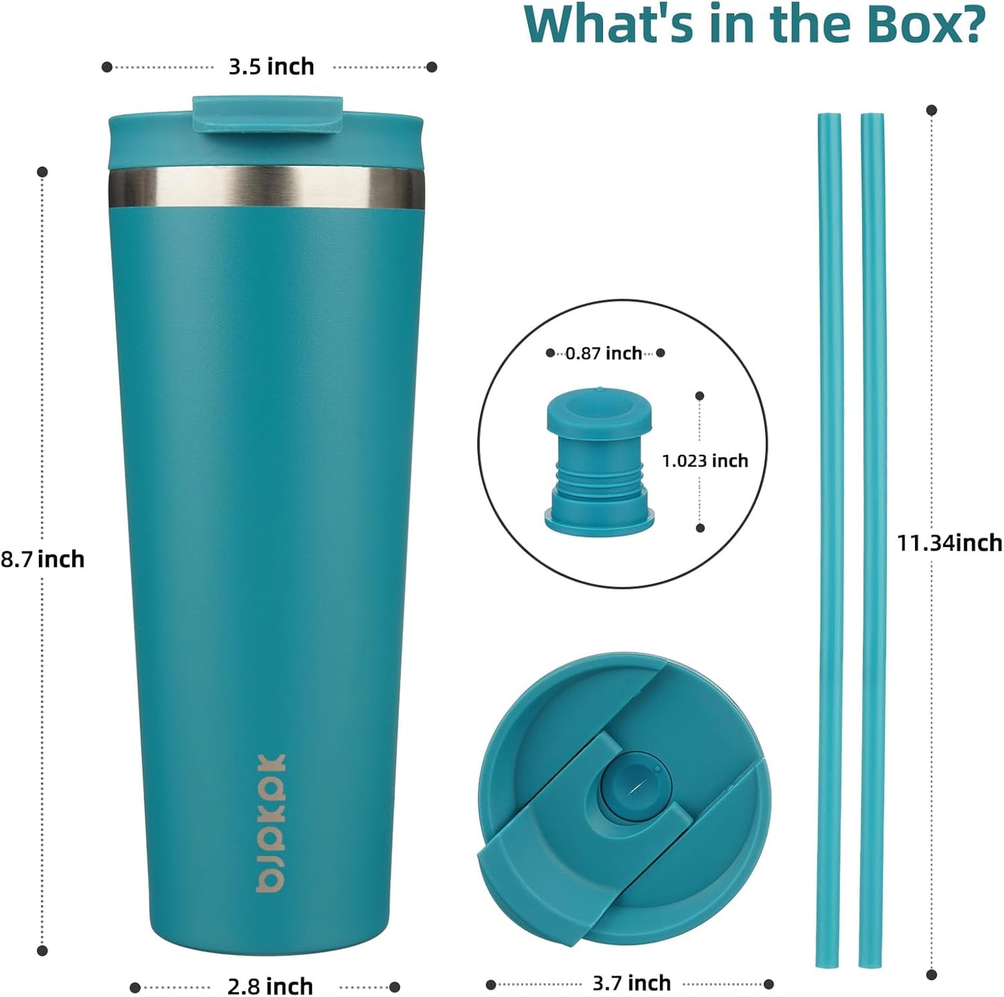 BJPKPK 22oz Insulated Tumbler With lid And Straw Stainless Steel Tumblers Travel Coffee Mug Reusable Thermal Cup,Sky