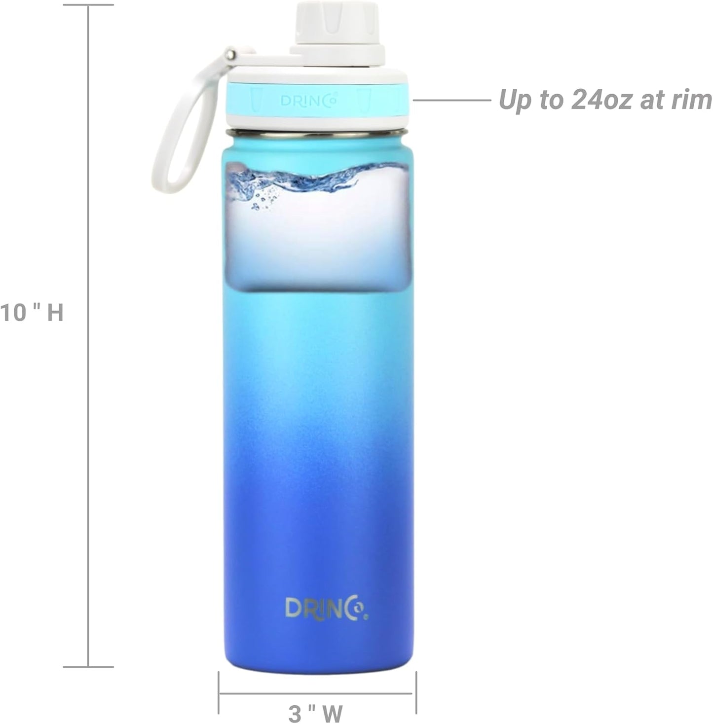 Drinco Stainless Steel Water Bottle Spout Lid Vacuum Insulated Double Wall Water Bottle Wide Mouth (40oz 32oz 22oz 18oz 14oz) Leak Proof Keep Cold Sport Camping Hiking (22 oz, 22oz Black)