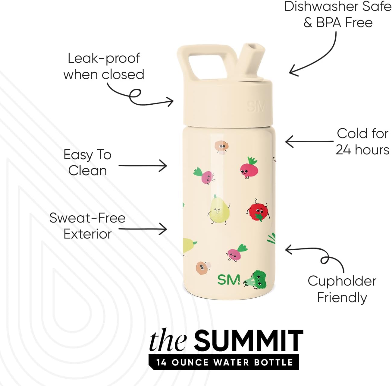 Simple Modern Kids Water Bottle with Straw Lid | 14oz Insulated Stainless Steel Kids Tumbler & Spill Proof Toddler Cup for School, Girls, Boys | Summit | Chloe Floral - Colors A