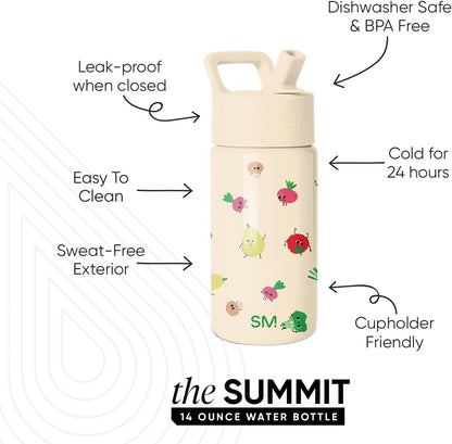 Simple Modern Kids Water Bottle with Straw Lid | 14oz Insulated Stainless Steel Kids Tumbler & Spill Proof Toddler Cup for School, Girls, Boys | Summit | Chloe Floral - Colors A