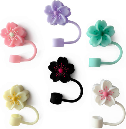 BTYHAOS Silicone Straw Caps for 10mm Tumblers | Reusable Dust-Proof Straw Toppers Compatible with Stanley 30oz & 40oz Tumblers (Purple Flower 3pc)