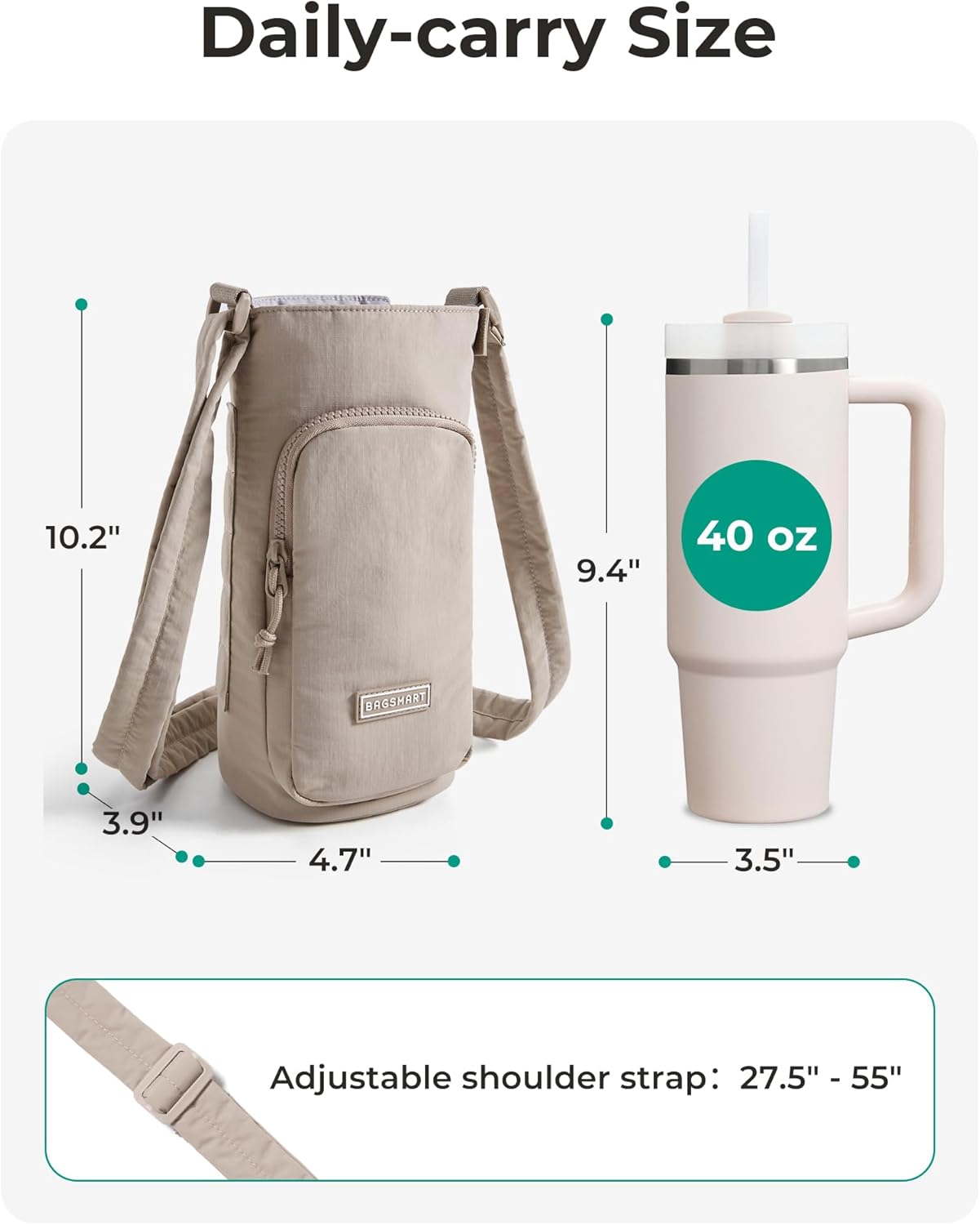 BAGSMART 40oz Magnetic Water Bottle Holder with Strap, Drink Carrier Bag Crossbody Gym Bag, Gym Accessories for Women/Men