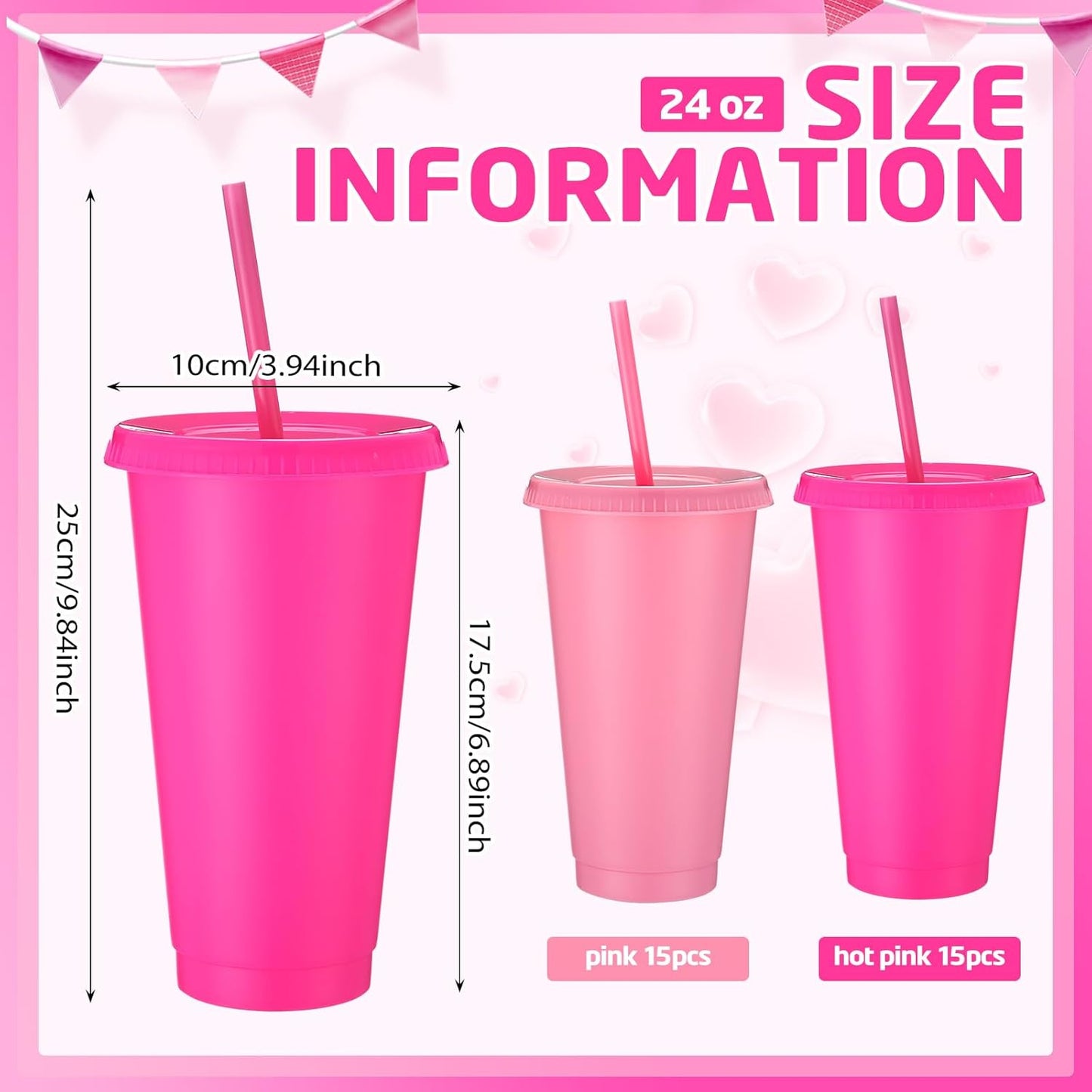 Honeydak 15 Pack Tumbler with Straw and Lid Bulk Cups for Gifts Water Bottle Iced Coffee Travel Mug Cup Reusable Plastic Tumblers for Party Birthdays 24-27 oz (Solid Color)