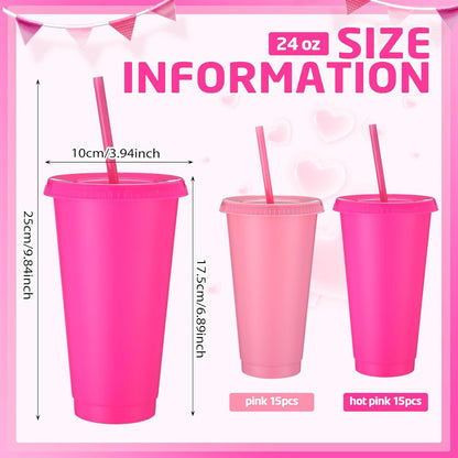 Honeydak 15 Pack Tumbler with Straw and Lid Bulk Cups for Gifts Water Bottle Iced Coffee Travel Mug Cup Reusable Plastic Tumblers for Party Birthdays 24-27 oz (Solid Color)
