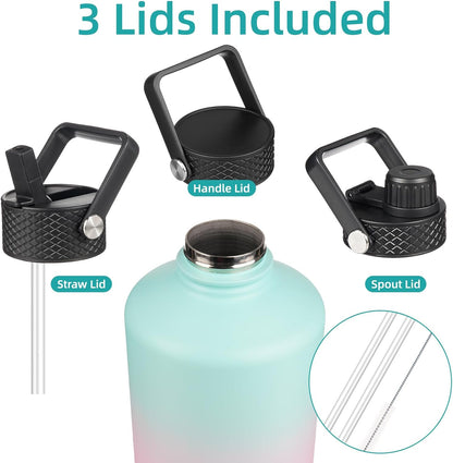 Konokyo 22oz Stainless Steel Bottles with 3 Lids Sport Insulated Water Bottle,Mint