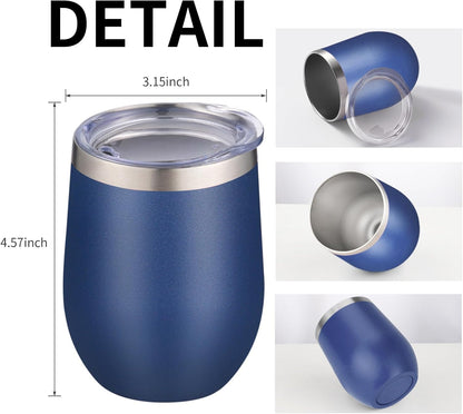 12oz/4 Pack Wine Tumbler Glasses with Lid Stemless Double Wall Vacuum Stainless Steel Travel Tumbler Keeping Cold & Hot for Wine,Coffee,Cocktails,Drinks-Family and Gifts (Multi color-dark)