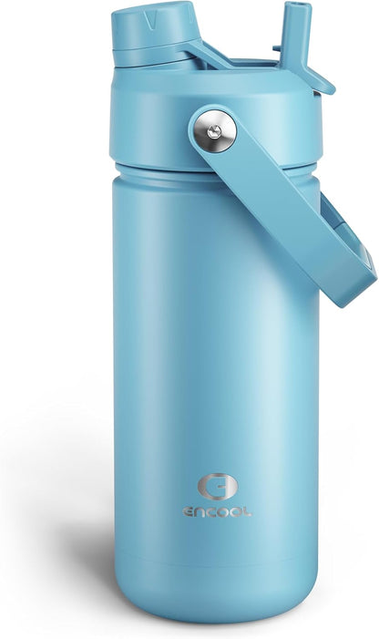 ENCOOL Insulated Water Bottle with Straw Stainless Steel Water Bottle, Leak-Proof, BPA-Free, Double Wall Vacuum Keeps Cold for 24 Hours for Sports, Travel, School (26 oz, Cotton Candy) - Colors B