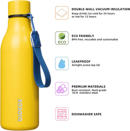 BJPKPK Insulated Water Bottles, 18 oz Stainless Steel Metal Water Bottle with Strap, BPA Free Leak Proof Jugs, Mugs, Flasks, Reusable Thermal Flasks for Sports & Travel, Black - Colors B