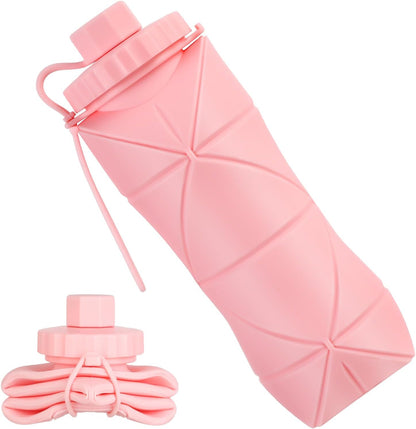 YCT Collapsible Water Bottle 17oz（500ml），Travel Portable Sport Water Bottle，Reusable Silicone Foldable Water Bottles for Gym Camping Hiking (Purple+Black)