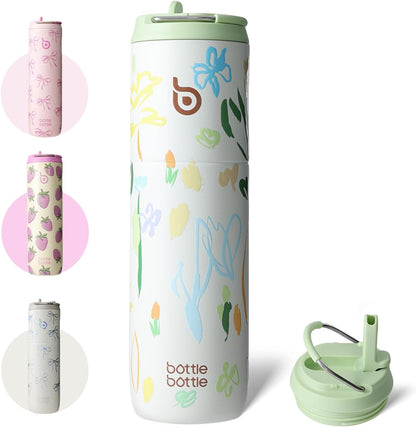 BOTTLE BOTTLE Insulated Water Bottle 24oz with Straw Lid and Handle for Sports Travel Gym Stainless Steel Water Bottles Double-Wall Vacuum Metal Leak Proof BPA-Free