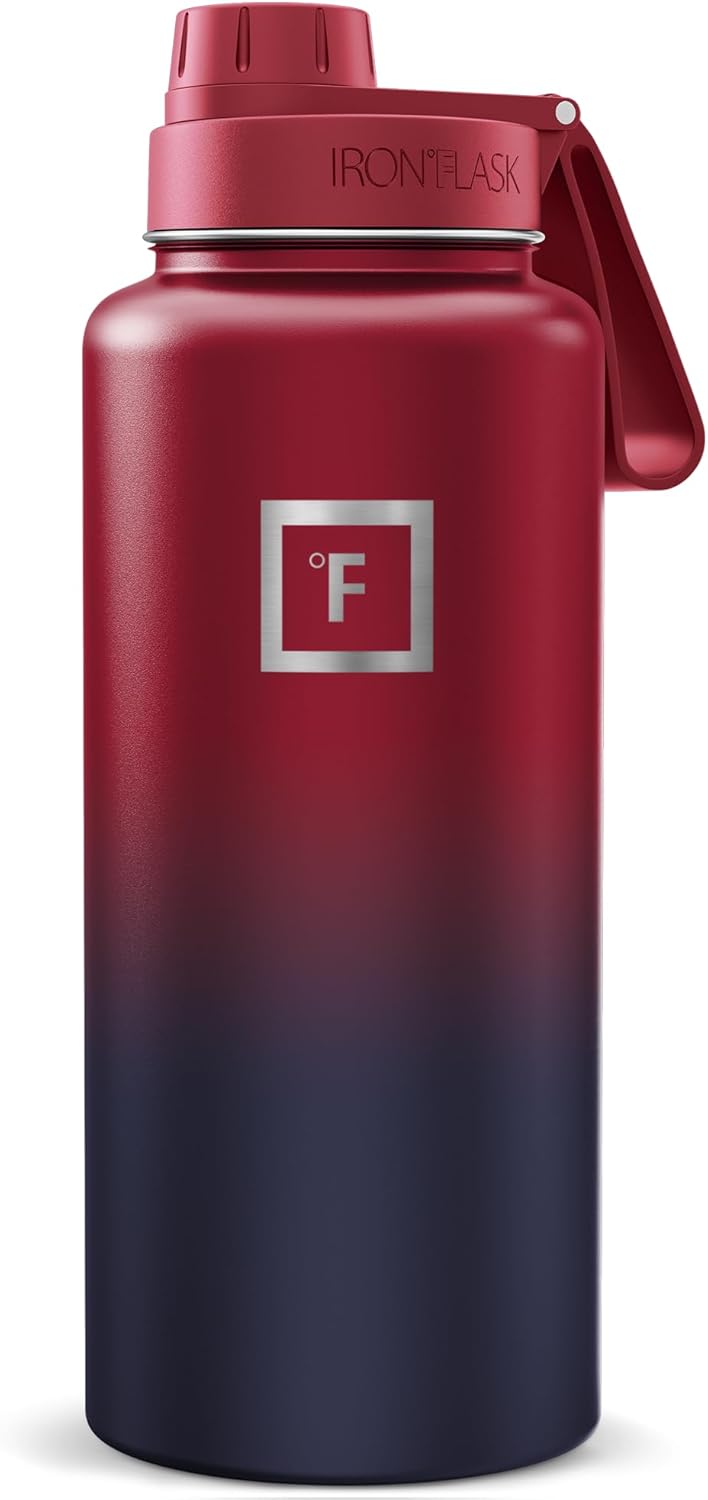 IRON °FLASK Camping & Hiking Hydration Flask with Straw, Wide Mouth Insulated Stainless Steel Sports Water Bottle - 22 oz Aurora