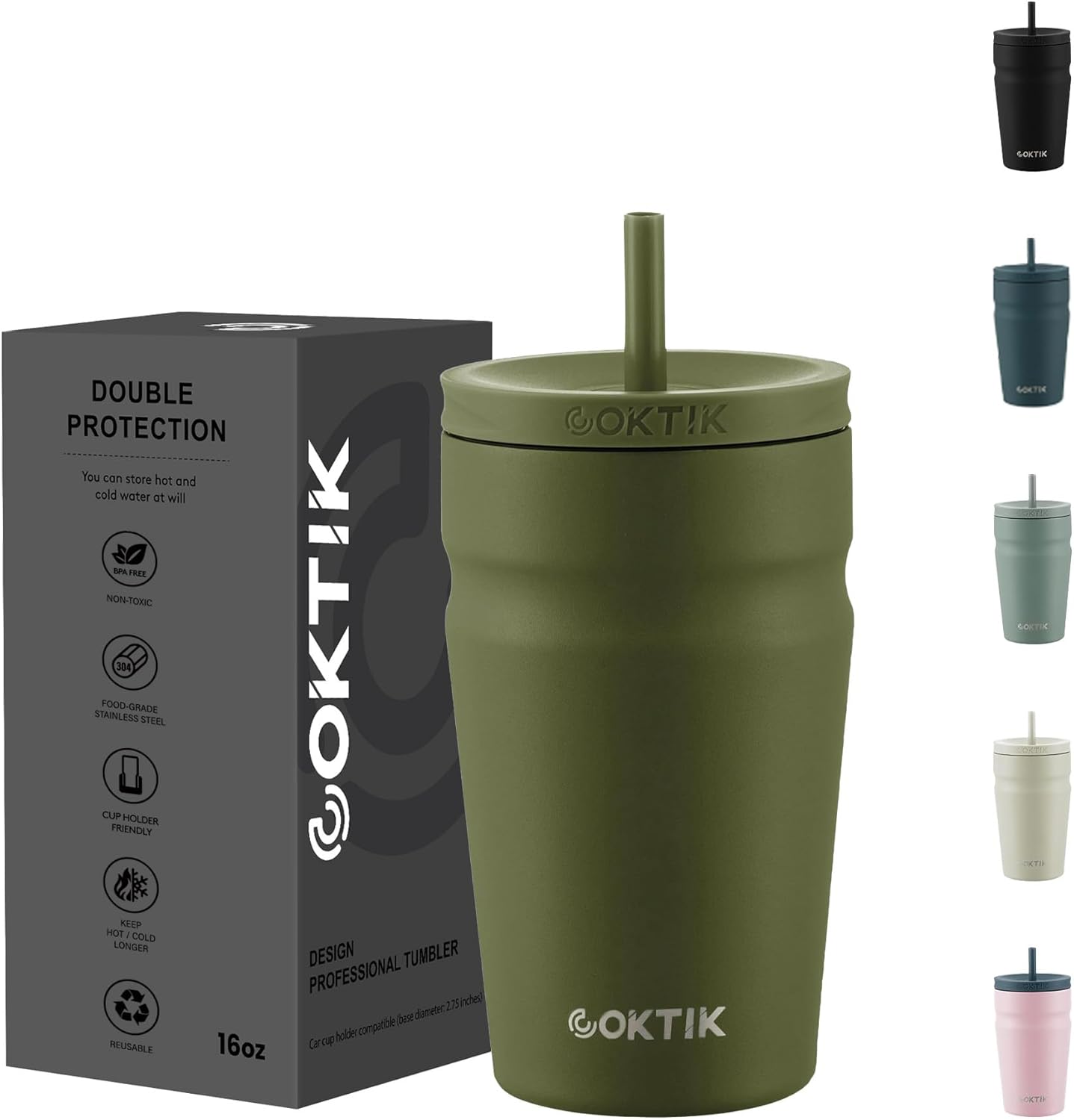 COKTIK 24oz Insulated Tumbler with Lid and Straw Iced Coffee Cup Reusable Stainless Steel Travel Mug Water Bottle Cupholder Friendly for Women Men Her Him (Blush)