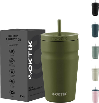 COKTIK 24oz Insulated Tumbler with Lid and Straw Iced Coffee Cup Reusable Stainless Steel Travel Mug Water Bottle Cupholder Friendly for Women Men Her Him (Blush)