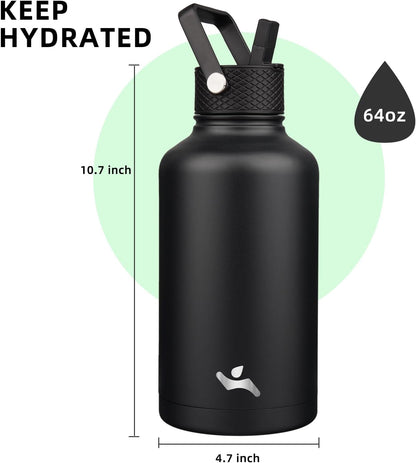 Konokyo 22oz Stainless Steel Bottles with 3 Lids Sport Insulated Water Bottle,Mint