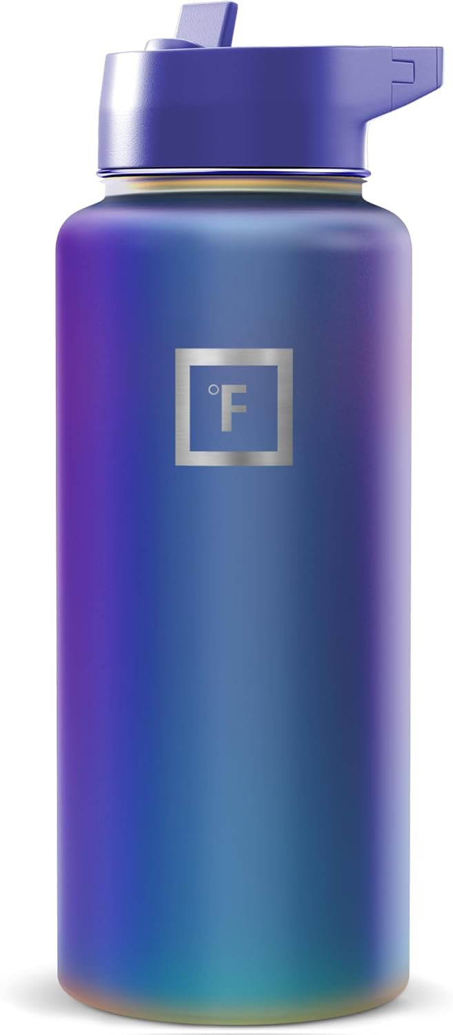 IRON °FLASK Camping & Hiking Hydration Flask with Straw, Wide Mouth Insulated Stainless Steel Sports Water Bottle - 22 oz Aurora