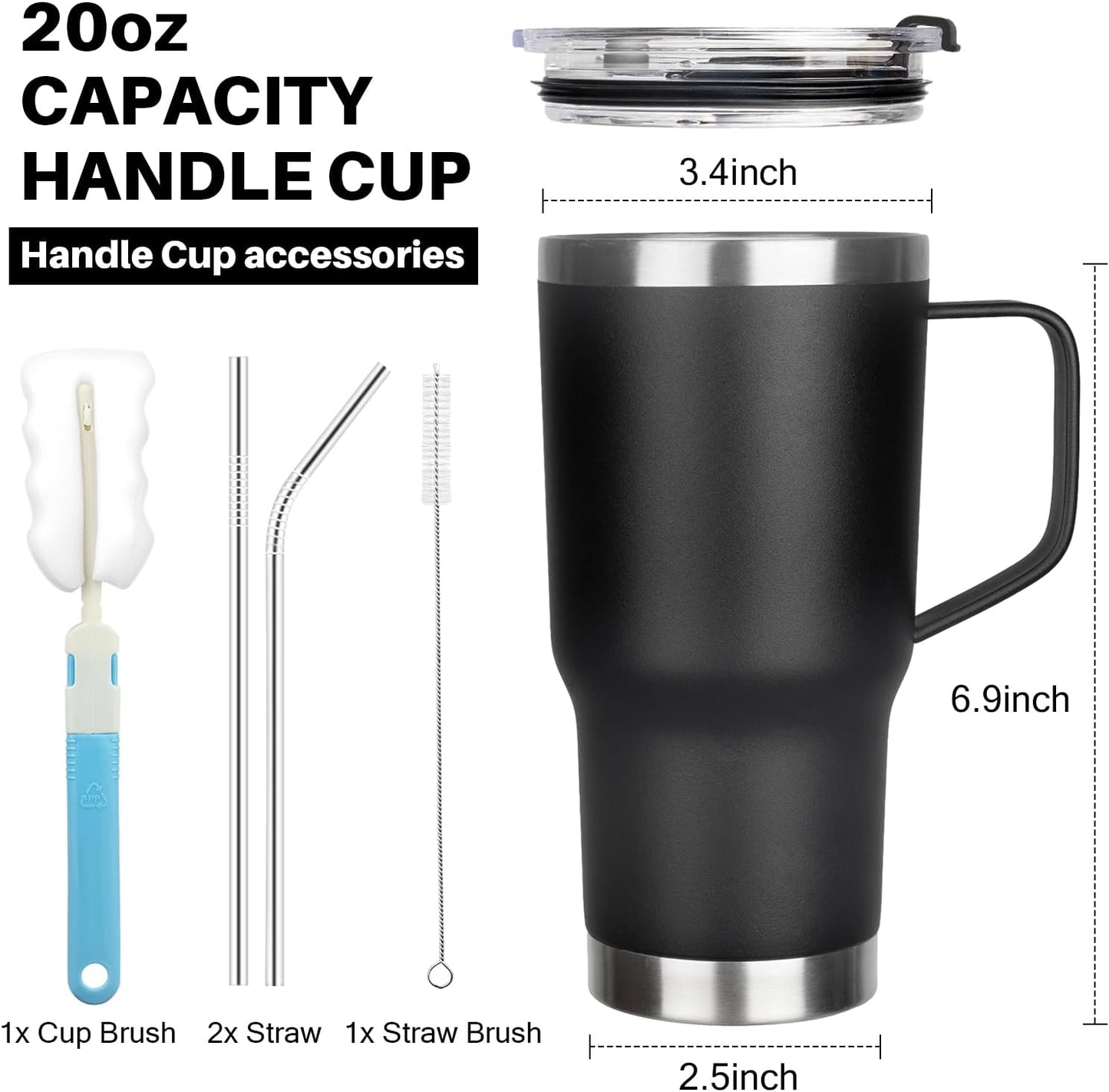 20 oz Tumbler with Handle, Stainless Steel Insulated Tumbler with Lid and Straw, Double Wall Vacuum Coffee Mug Tumbler, Insulated Coffee Thermal Cup for Cold and Hot (Light Purple)