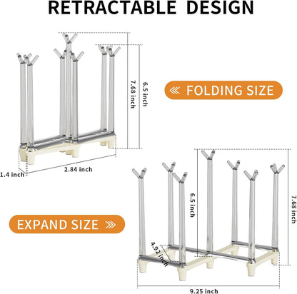 Marbrasse Retractable Cup Drying Rack, Drinking Glass and Sports Bottle Drainer Stand, Plastic Bag Dryer with Non-Slip Bottom for Kitchen Countertop