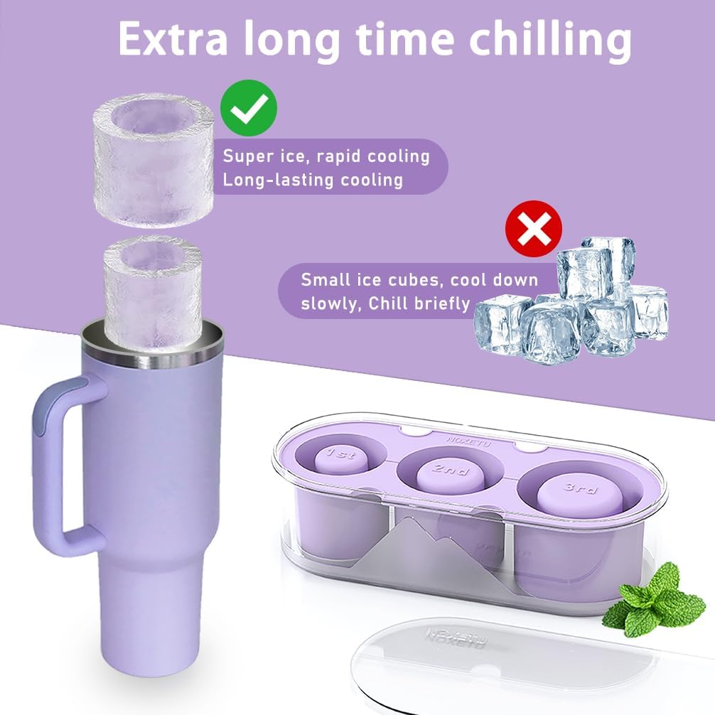 Ice Mold for Stanley Cup 30/40 Oz - Easy Fill and Release Without Touching Ice, Silicone Ice Cube Tray with Clear Lid and Bin for Freezer, Whiskey, Cocktail (Blue)