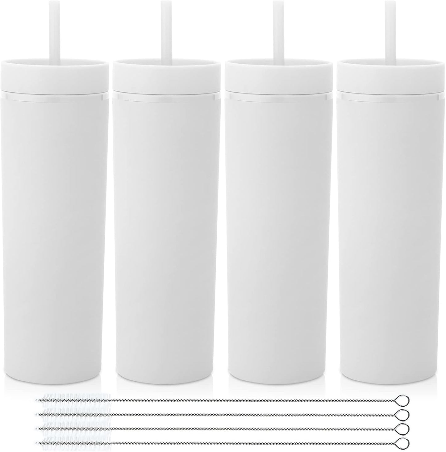 Volhoply 20oz Plastic Skinny Tumbler,Double Wall Tumblers with Lid and Straw,Reusable Travel Iced Coffee Mug,BPA Free Matte Acrylic Water Cups With Straw for Parties,DIY Gifts(Black,1 Set