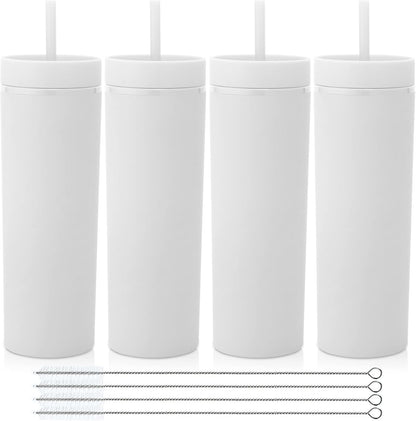 Volhoply 20oz Plastic Skinny Tumbler,Double Wall Tumblers with Lid and Straw,Reusable Travel Iced Coffee Mug,BPA Free Matte Acrylic Water Cups With Straw for Parties,DIY Gifts(Black,1 Set