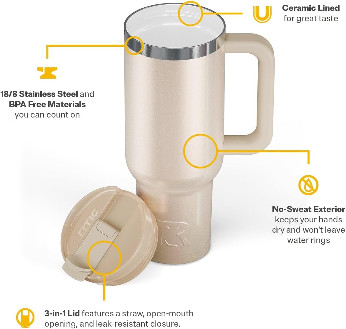 RTIC 30 oz Road Trip Tumbler Double-Walled Ceramic Lined InsulatedStainless Steel Portable Travel Coffee Mug Cup with Lid, Handle and Straw, Periwinkle Bouquet