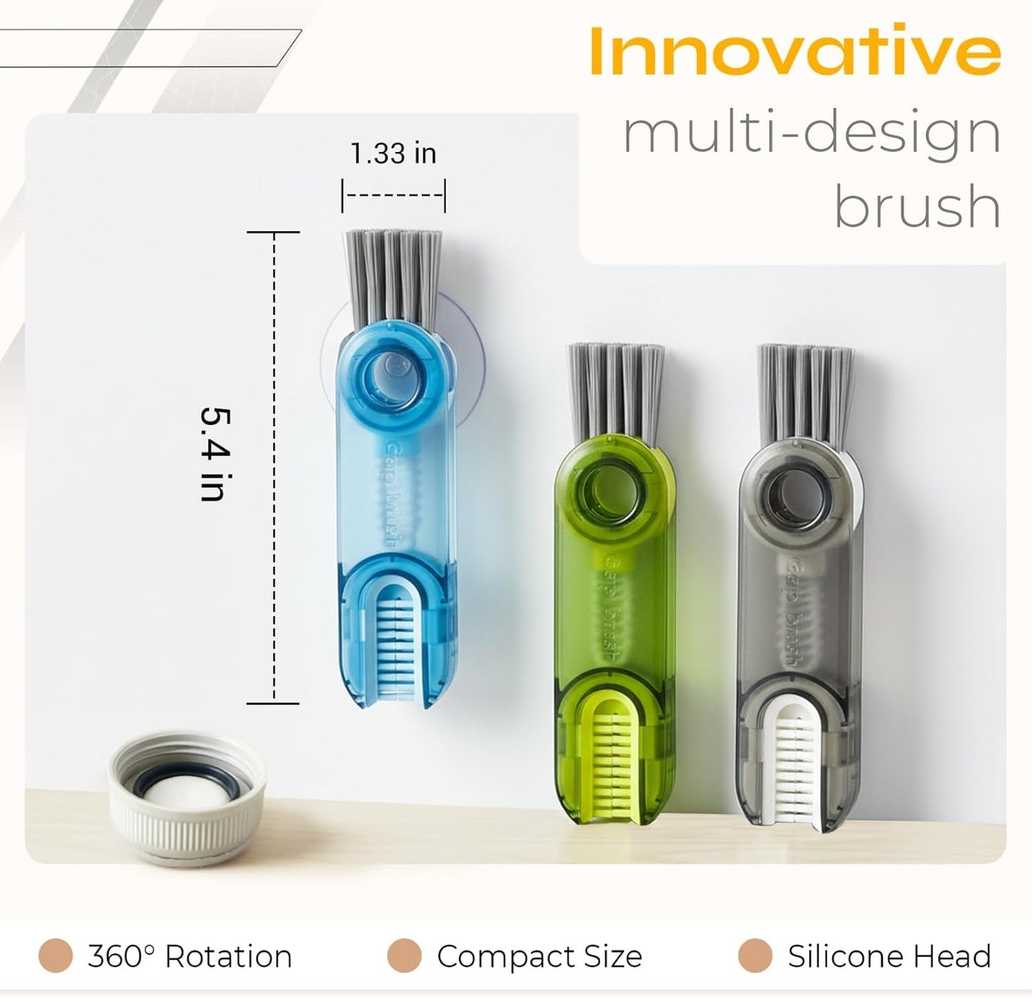 Multifunctional 3-in-1 Cleaning Brush for Cups, Bottles & Keyboards – Portable Glass & Lid Gap Cleaner for AirPods, Hard-to-Reach Corners – ABS & Silicone Compact Design (Blue/Dark Grey/Green).