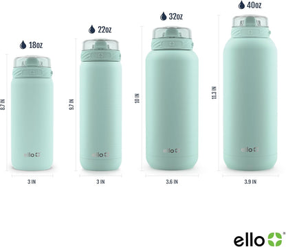 Ello Cooper 22oz Stainless Steel Water Bottle with Straw and Carry Handle, Double Walled and Vacuum Insulated Metal, Leak Proof Locking Lid with Soft Silicone Spout, Reusable, BPA Free, Lilac
