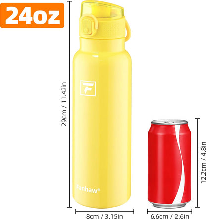 Fanhaw 24 oz Insulated Water Bottle with Soft Silicone Spout Lid, Leakproof Stainless Steel Vacuum Bottle for School, Sports& Daily Use, Kids, Teens& Adults, Back to School Essentials (Pink)