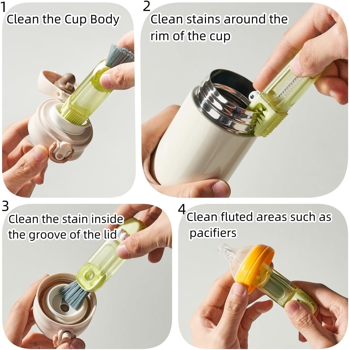 3 in 1 Cup Lid Cleaning Brush, 3 in 1 Multifunctional Cleaning Brush Portable Cup Lid Cleaner for Bottle Gap Tight Spaces Cup, Portable Cup Lid Cleaner with Brush, 3 Pcs