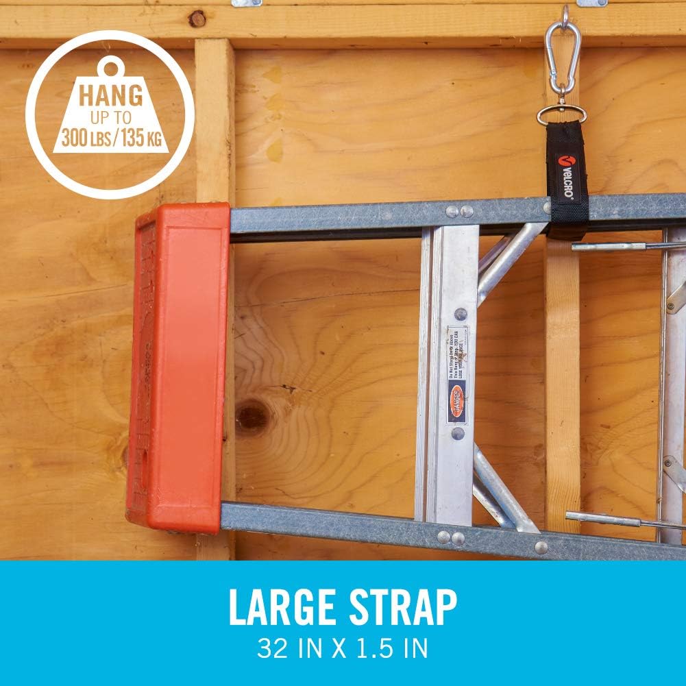 VELCRO Brand VEL-30196-USA Easy Hang Strap with Carabiner Clip Attach Water Bottles and Accessories to Bikes, Bags and more. Organization for Garden, Shed, RV. Extra Small-1Pk, Black